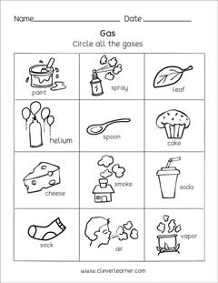 Preschool science worksheets on Matter