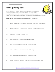 worksheet on metaphor