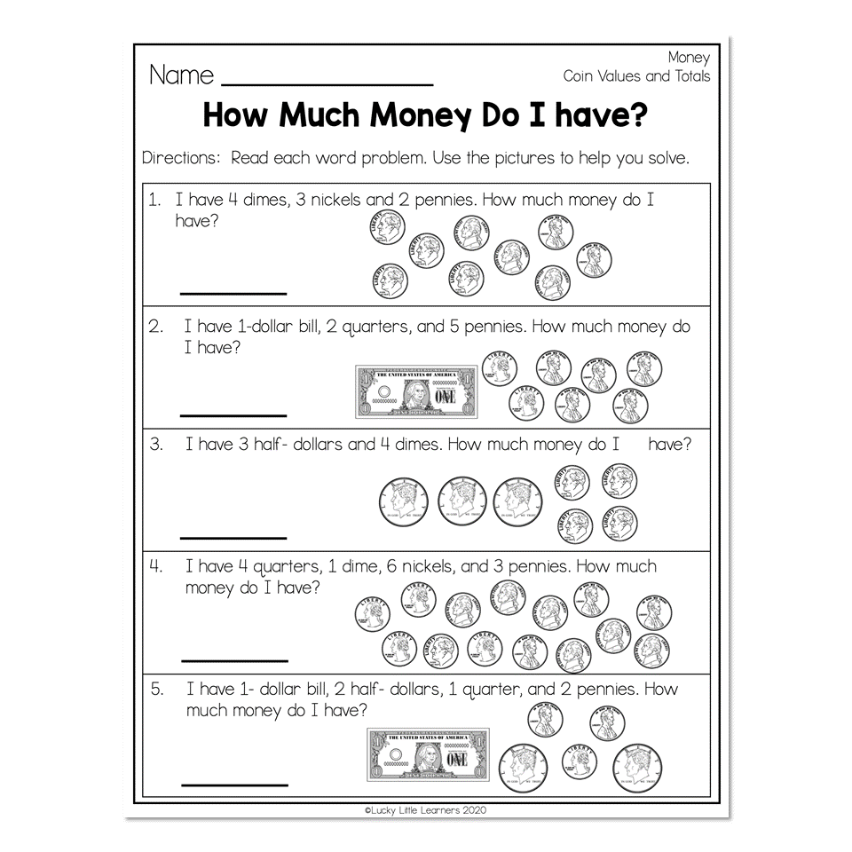 worksheet on money