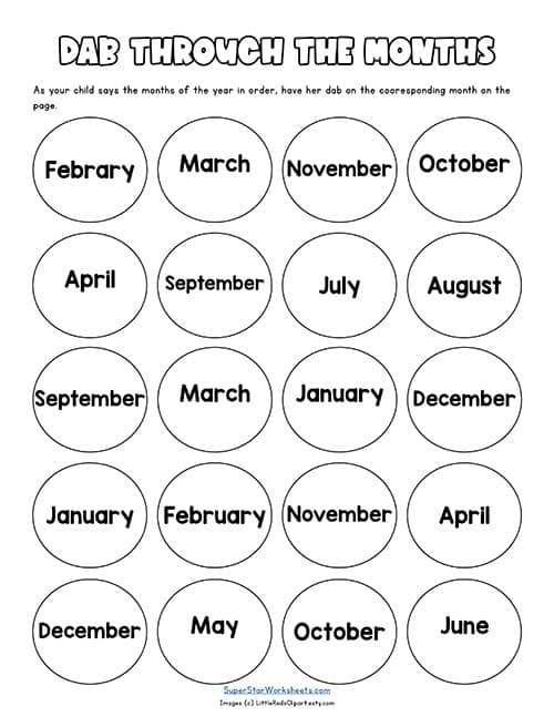 worksheet on months of the year