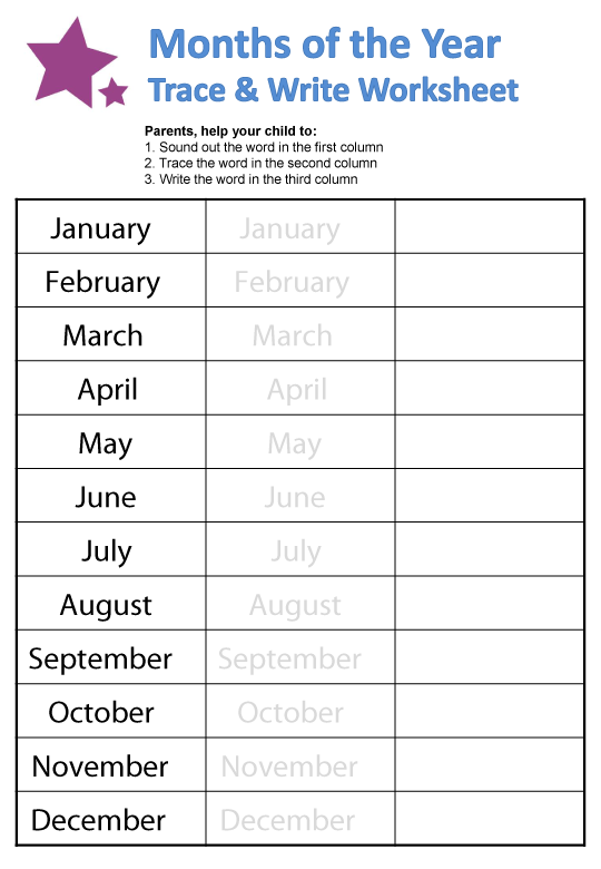 worksheet on months of the