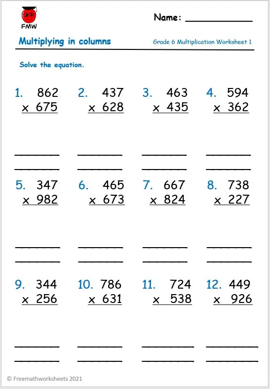 Free Grade 6 Multiplication Worksheets | Free Printables