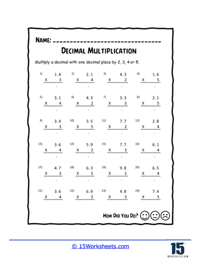 worksheet on multiplying decimals