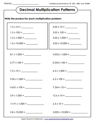 worksheet on multiplying decimals