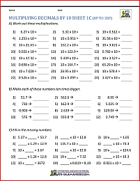 Multiplying Decimals by 10 100