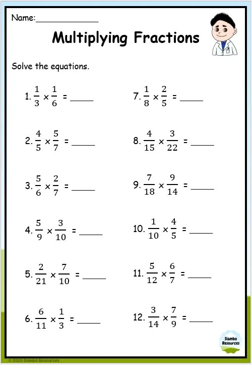 worksheet on multiplying fractions