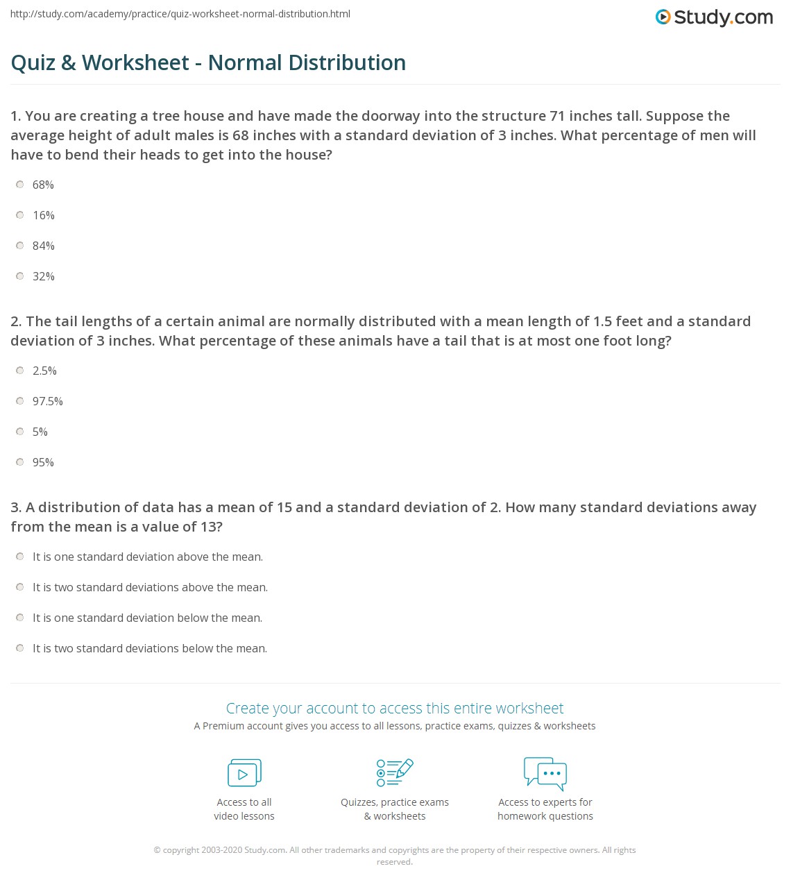 Quiz &  Worksheet - Normal Distribution | Study.com