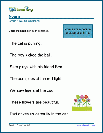 worksheet on nouns for grade 1