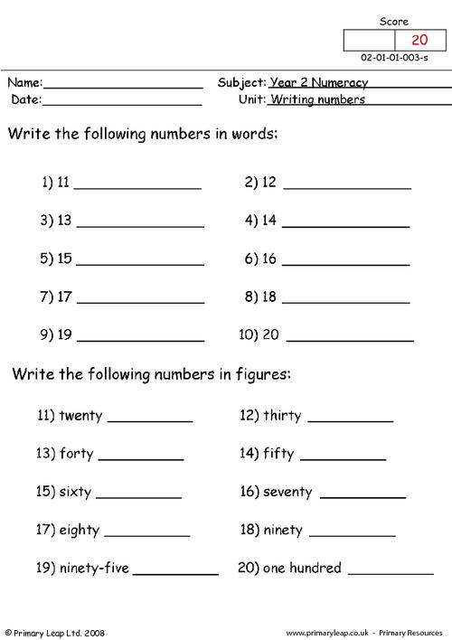 worksheet on number names 1 100