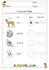 worksheet on number names for kindergarten