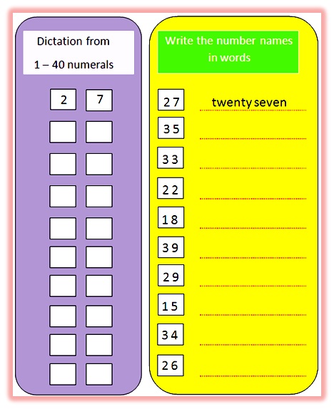 worksheet on number names for kindergarten