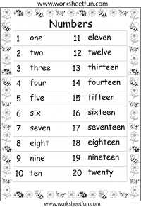 worksheet on number names to 20