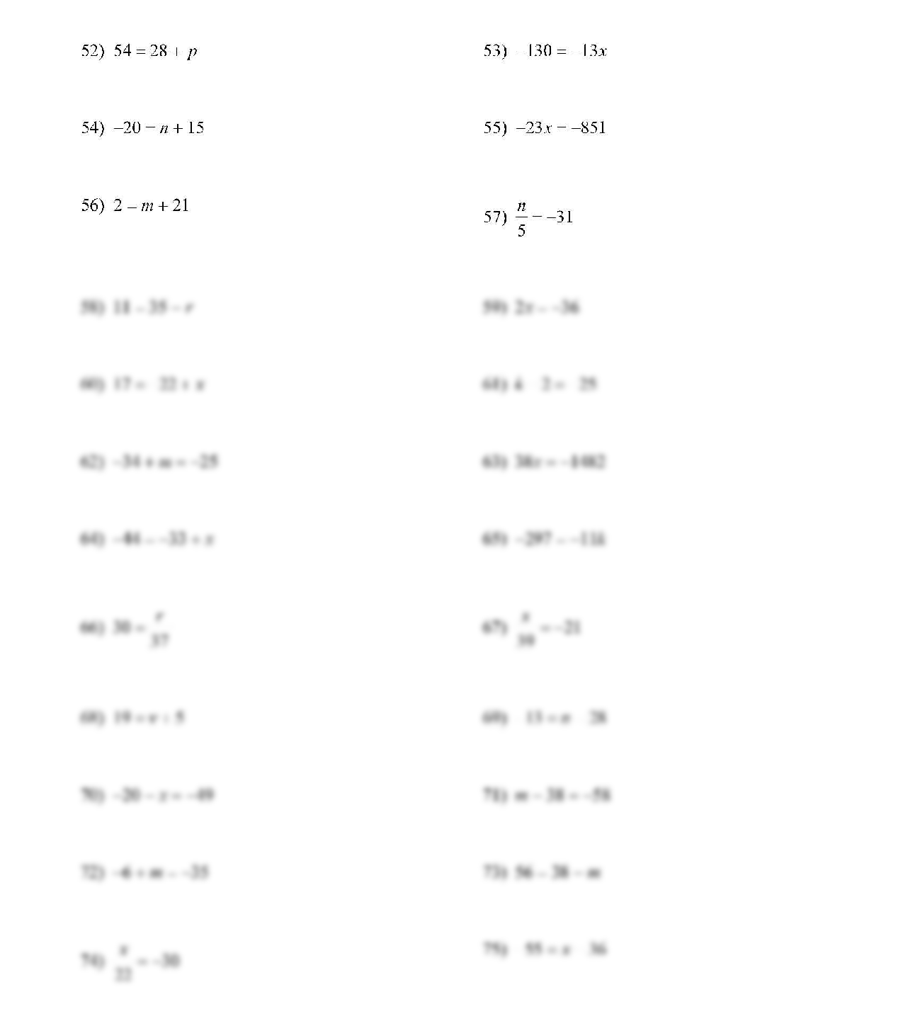 SOLUTION: one step equations worksheet - Studypool