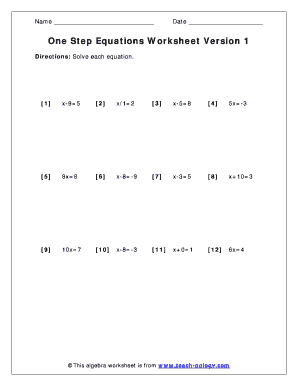One Step Equations Worksheet - Fill and Sign Printable Template Online