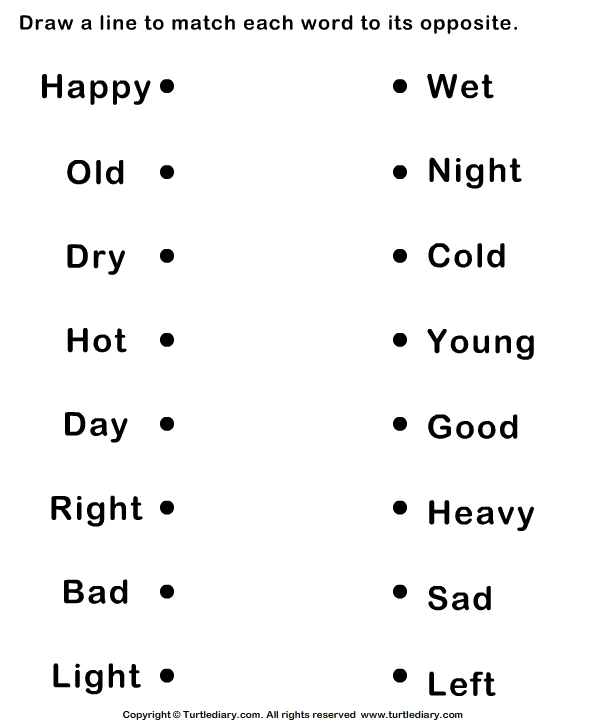 worksheet on opposites for grade 1
