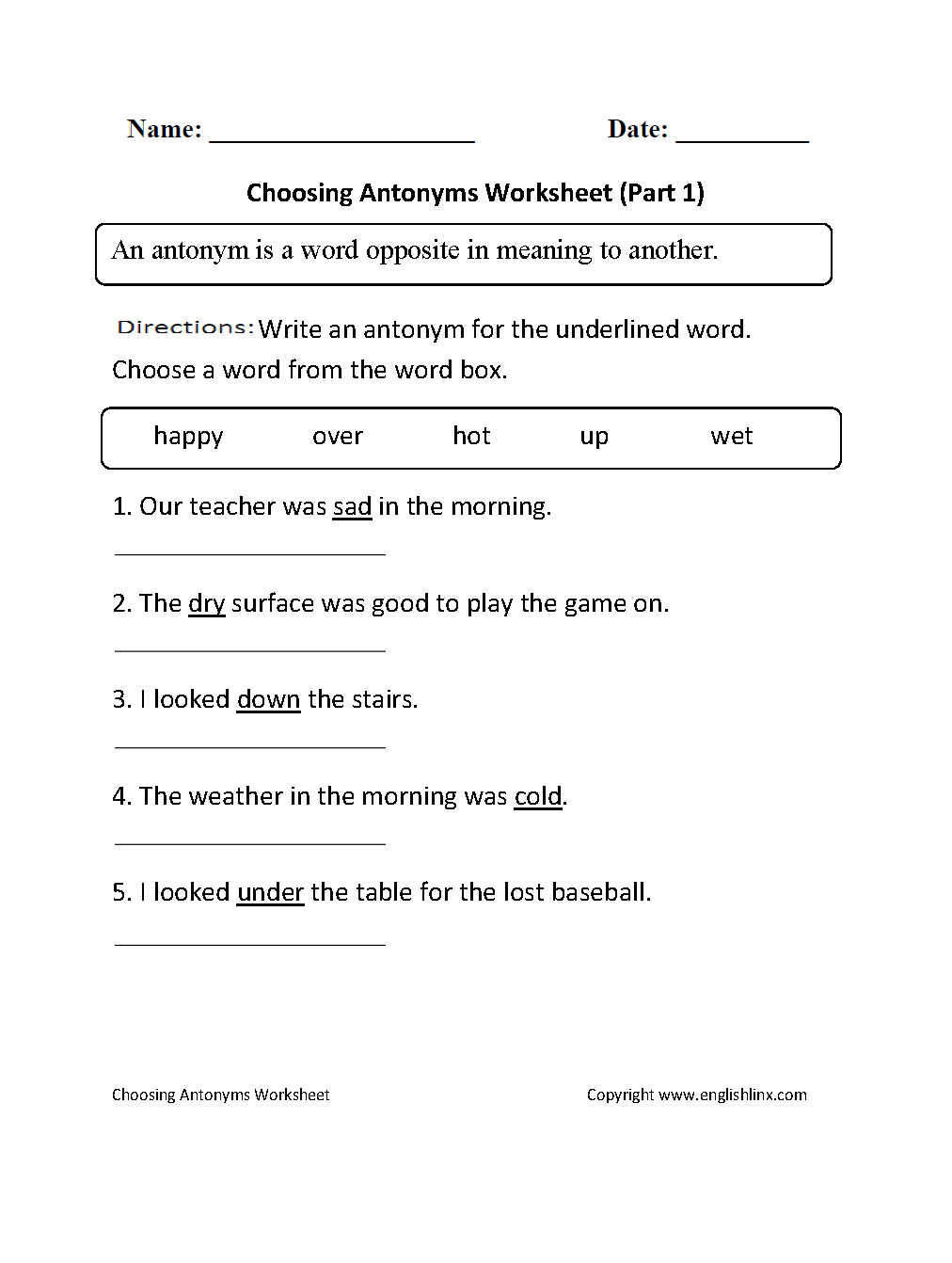 worksheets library | Antonyms Worksheets