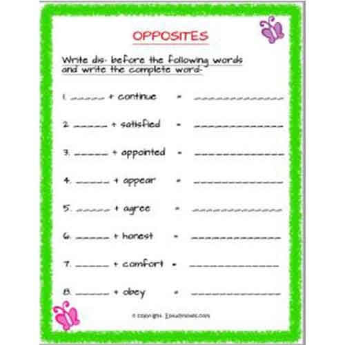 English Opposites Usage Dis Worksheet 1 Grade 2