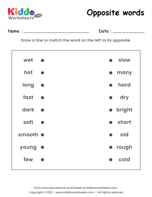 Free Printable Opposite words Worksheet - kiddoworksheets