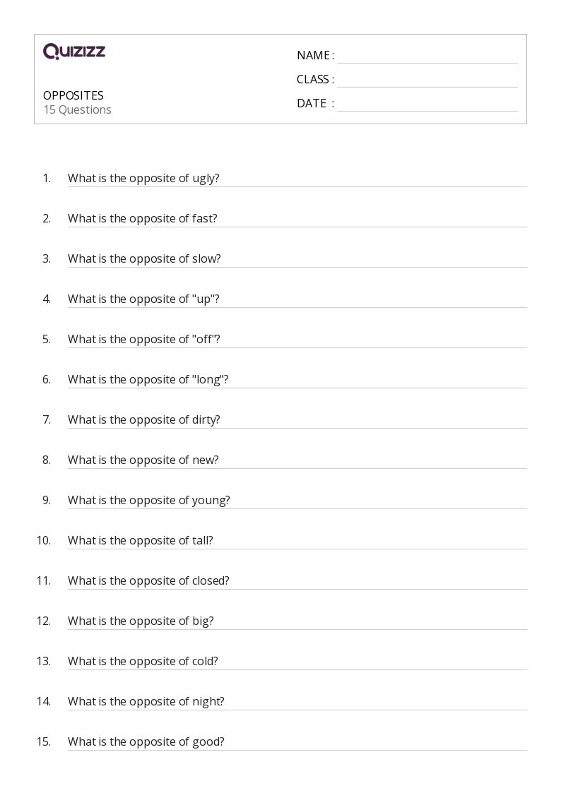 50+ Identifying Opposites worksheets for 2nd Year on Quizizz ...
