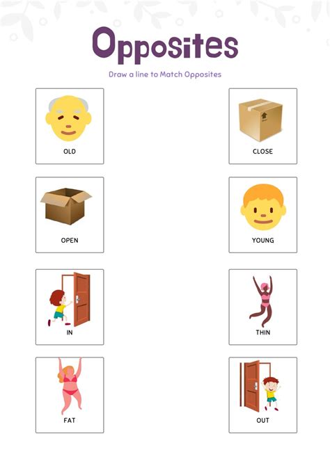 worksheet on opposites