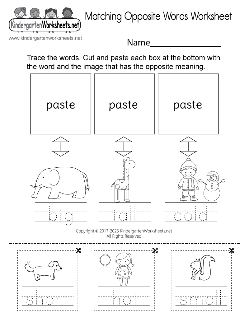 Free Printable Matching Opposite Words Worksheet