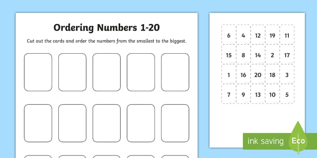worksheet on ordering numbers to 20