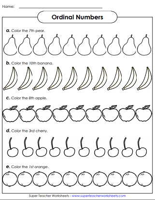 worksheet on ordinal numbers for grade 1