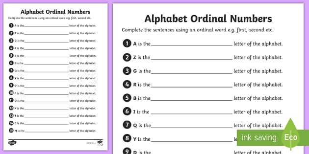 worksheet on ordinal numbers for