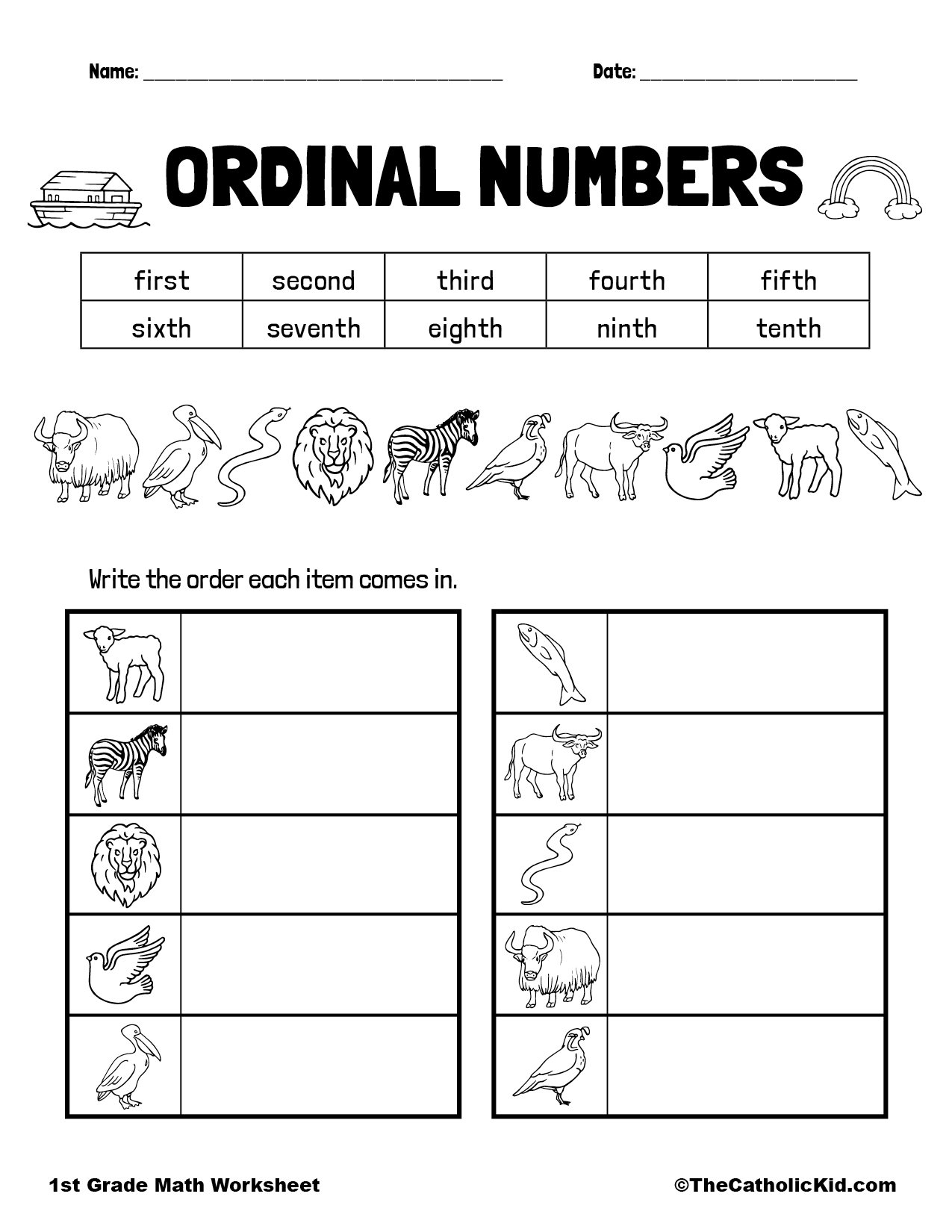 Ordinal Number Printable Worksheet - TheCatholicKid.com