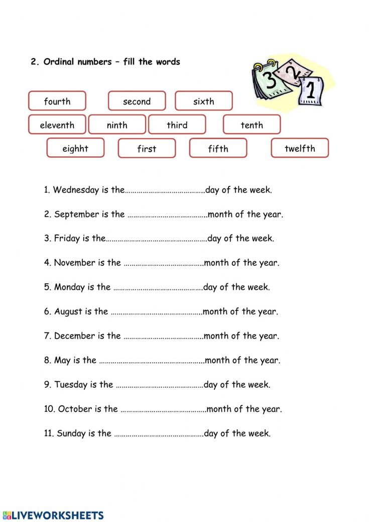 Ordinal numbers, days, months worksheet - Worksheets Library