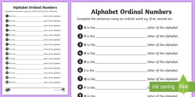 worksheet on ordinal numbers
