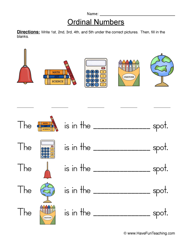 worksheet on ordinal