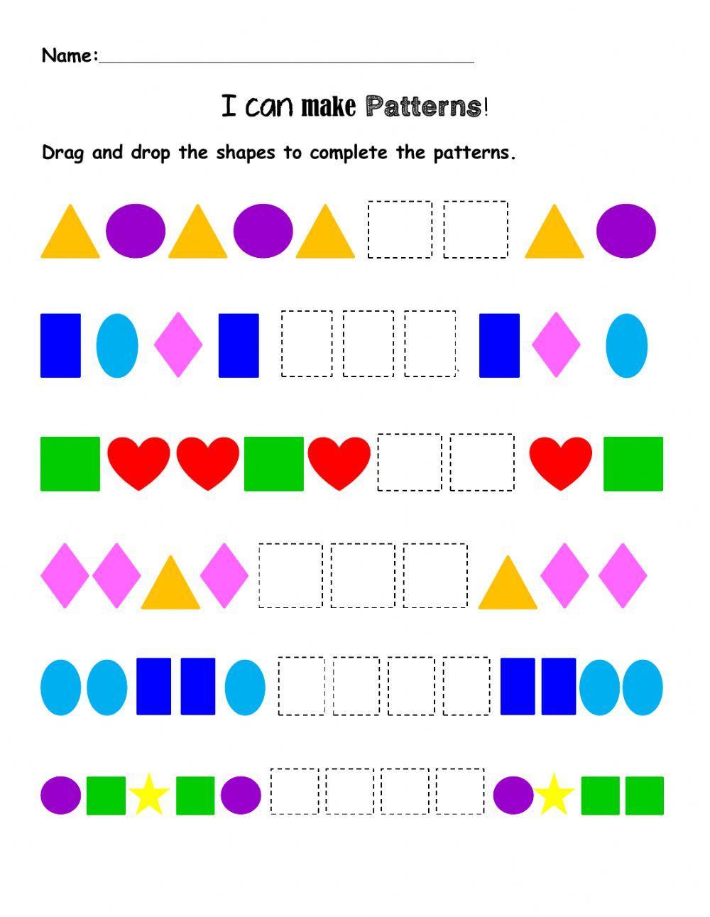 Patterns worksheet for Kindergarten  