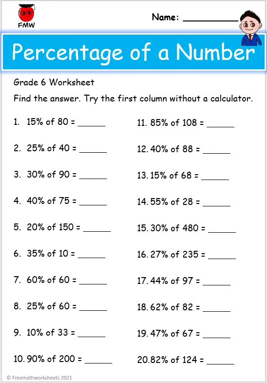 worksheet on percentage