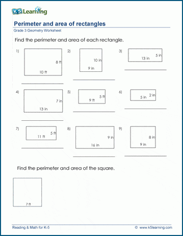 Area and perimeters of rectangles worksheets | Worsheets library