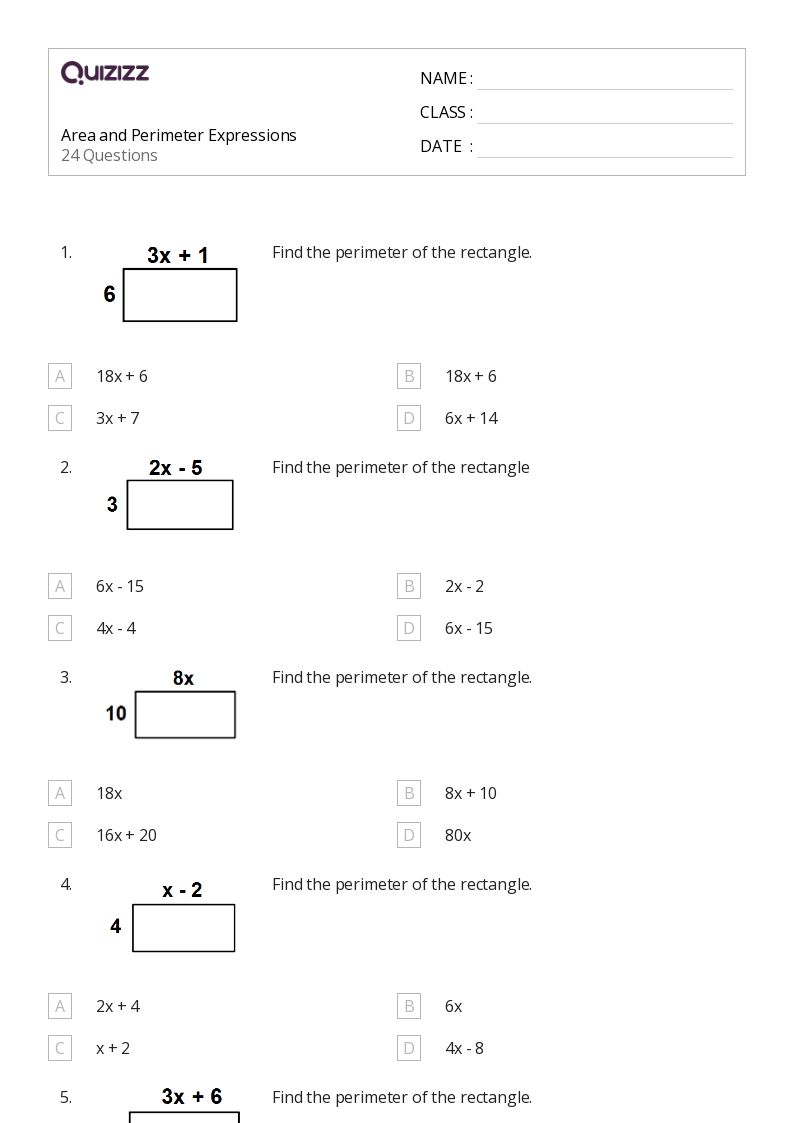 worksheet on perimeter and area