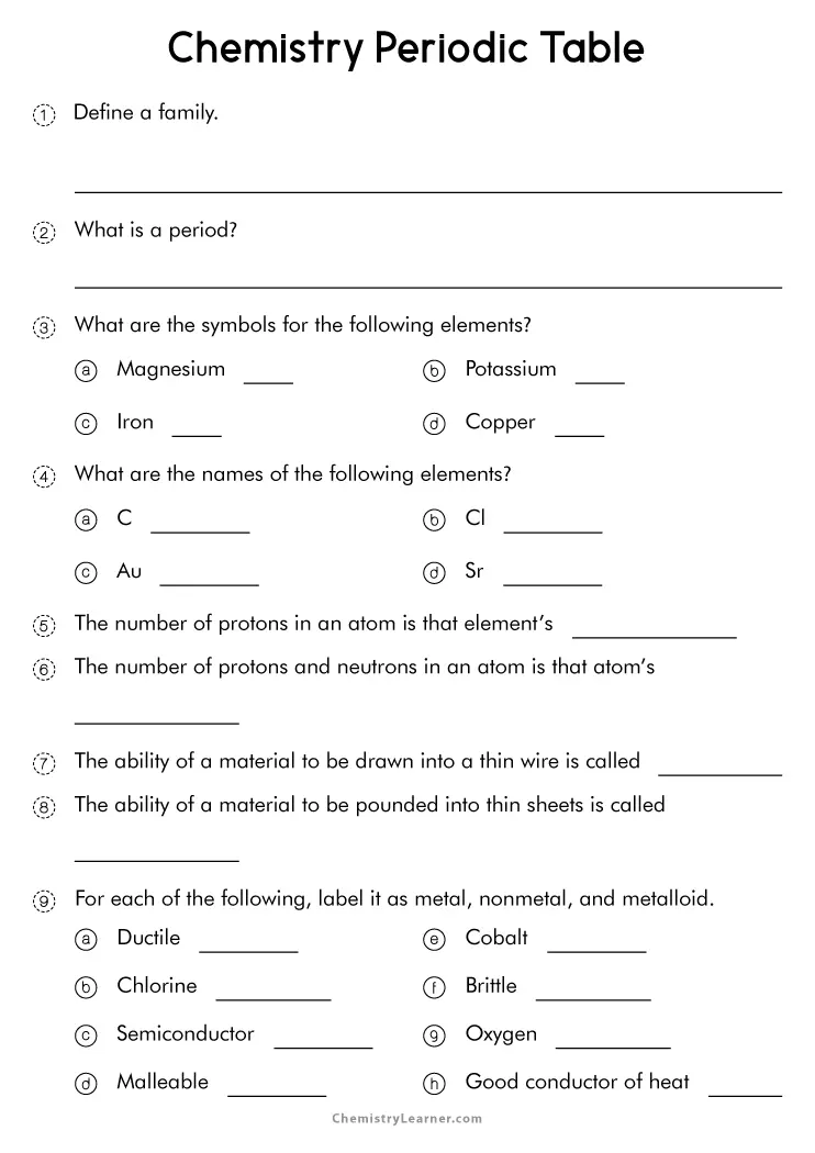 Free Printable Periodic Table Worksheets
