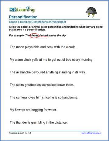 worksheet on personification