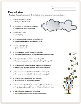 worksheet on personification