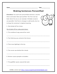 worksheet on personification