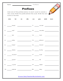 Prefix Worksheets
