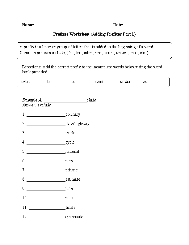 worksheets library | Prefixes Worksheets