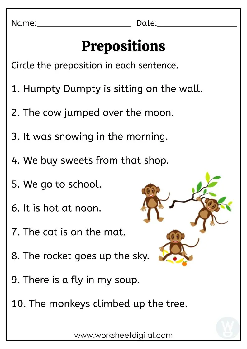 Prepositions Worksheet - Worksheet Digital