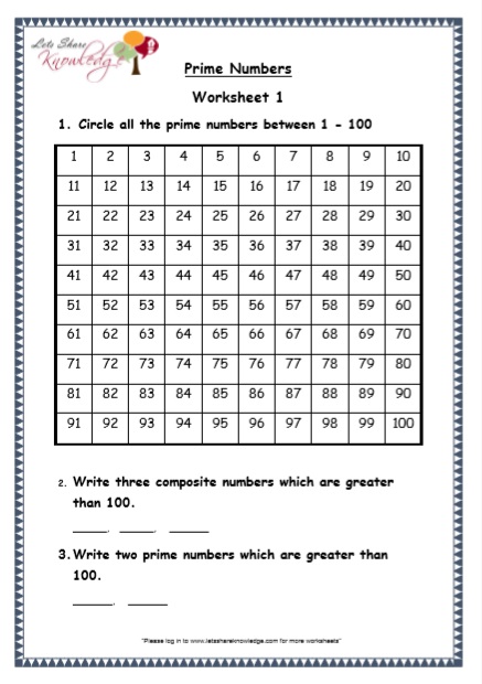 worksheet on prime