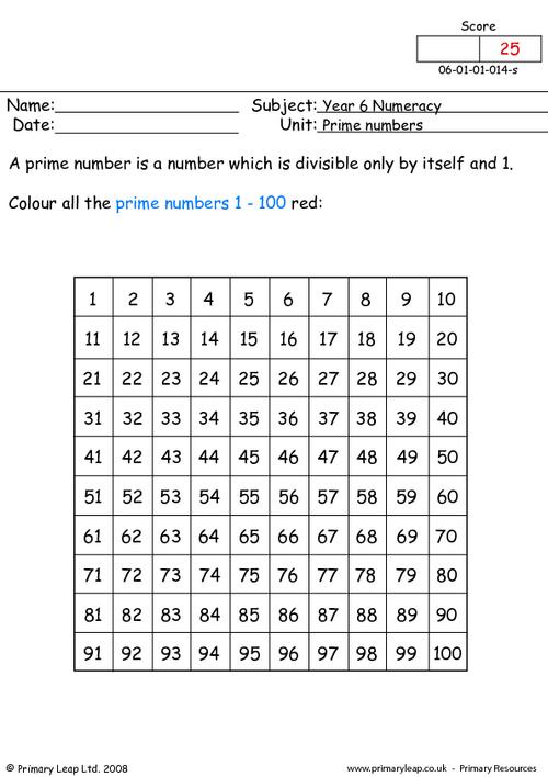 Numeracy: Prime numbers 1 | Worksheet | PrimaryLeap.co.uk