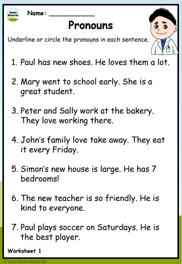 Grade 2 Pronoun Worksheets | Free Printables | English Worksheets