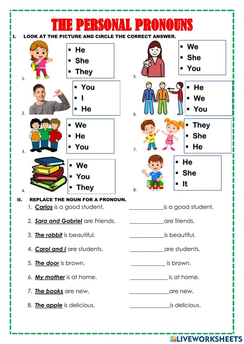 worksheet on pronouns