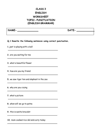 worksheet on punctuation