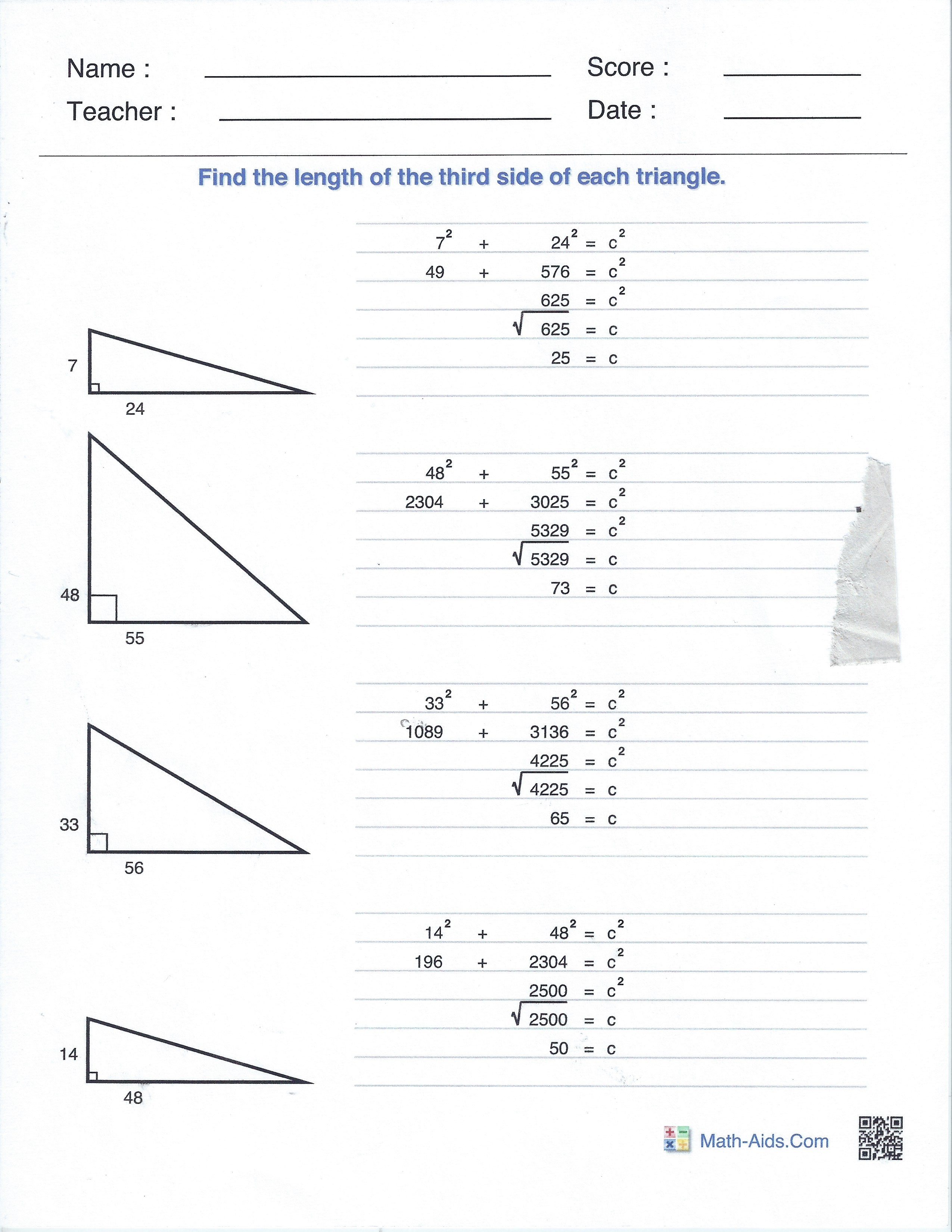 Right Angles and the Pythagorean Theorem - Perkins School for the ...
