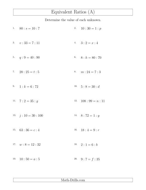 Equivalent Ratios with Variables (A)